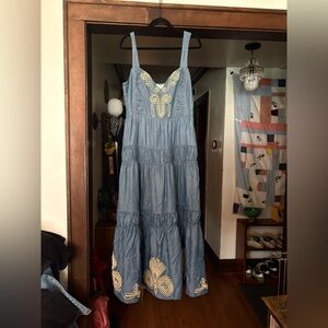 Carolina K chambray maxi dress with embroidered details size XL